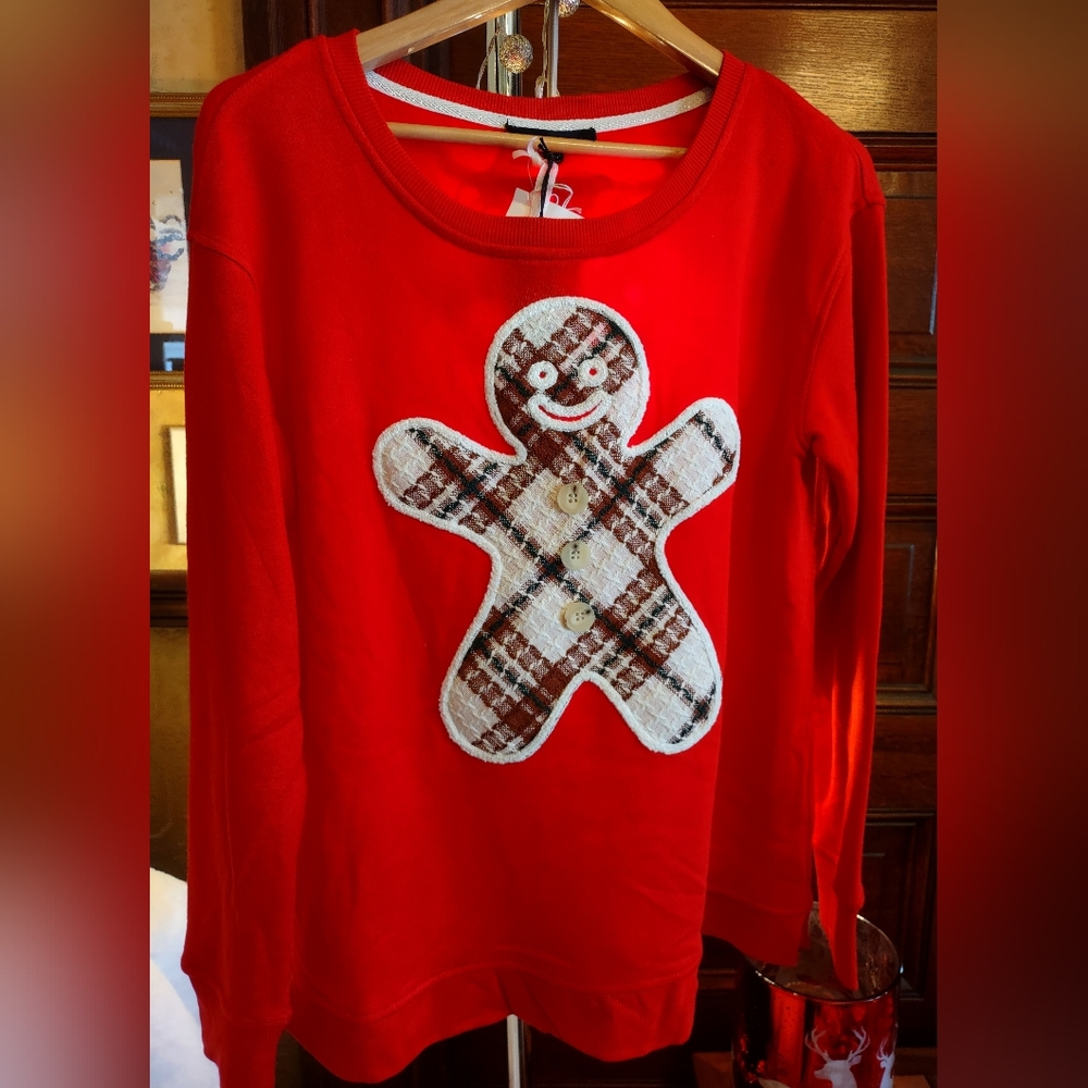 Jane & Delancey Ladies Med, Red Christmas Gingerbread Sweatshirt-SO CUTE! Soft!